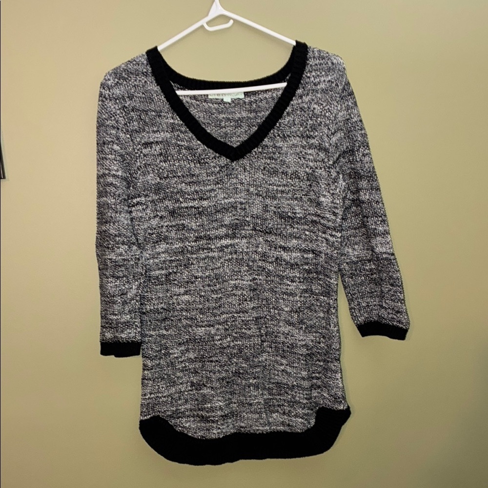 Cleo Petites Black and Gray V-Neck Sweater with Relaxed Fit